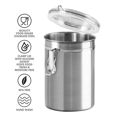 Oggi canister with silicone gasket to keep dry foods sealed.
