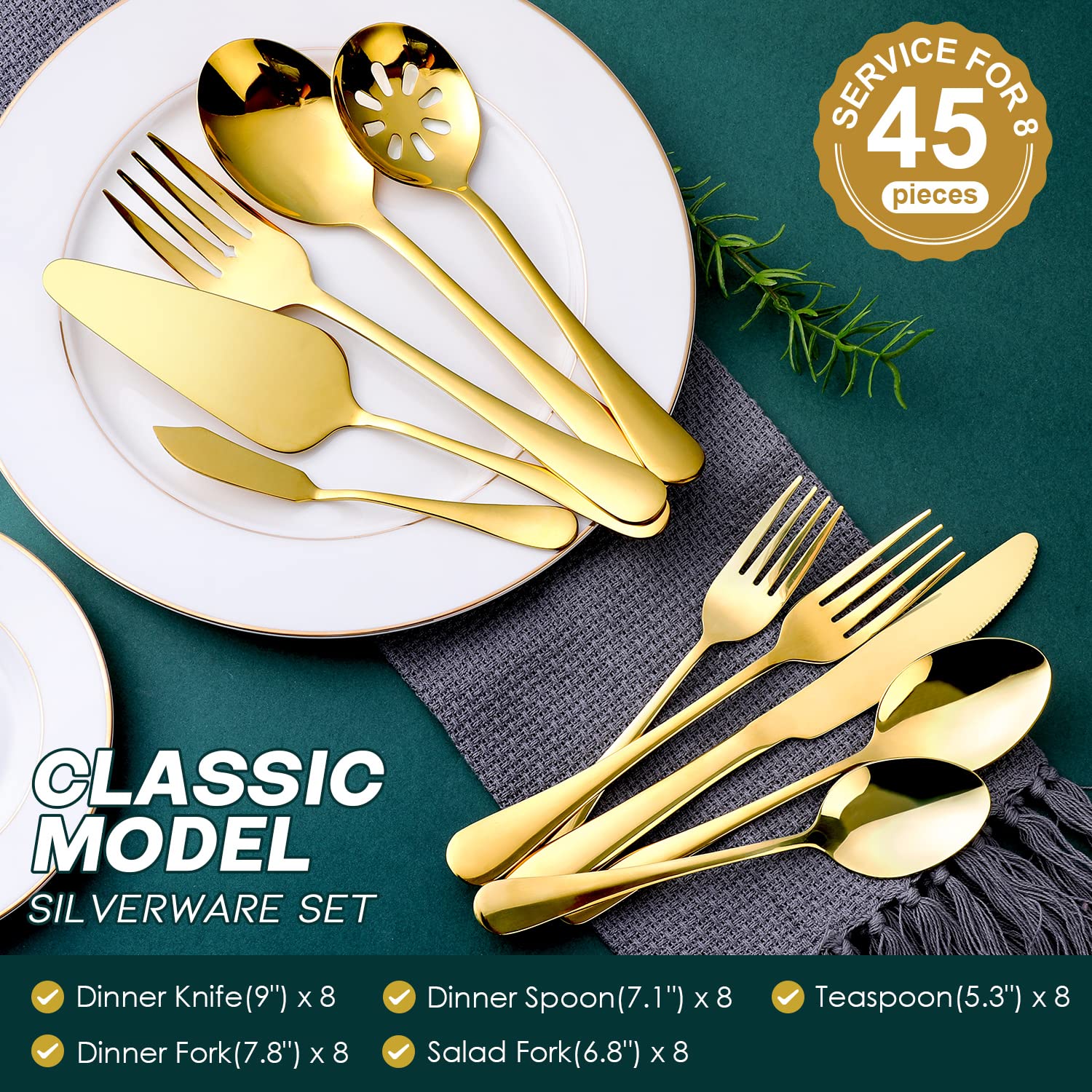 OGORI gold dinner forks with a mirror finish for a modern table setting.