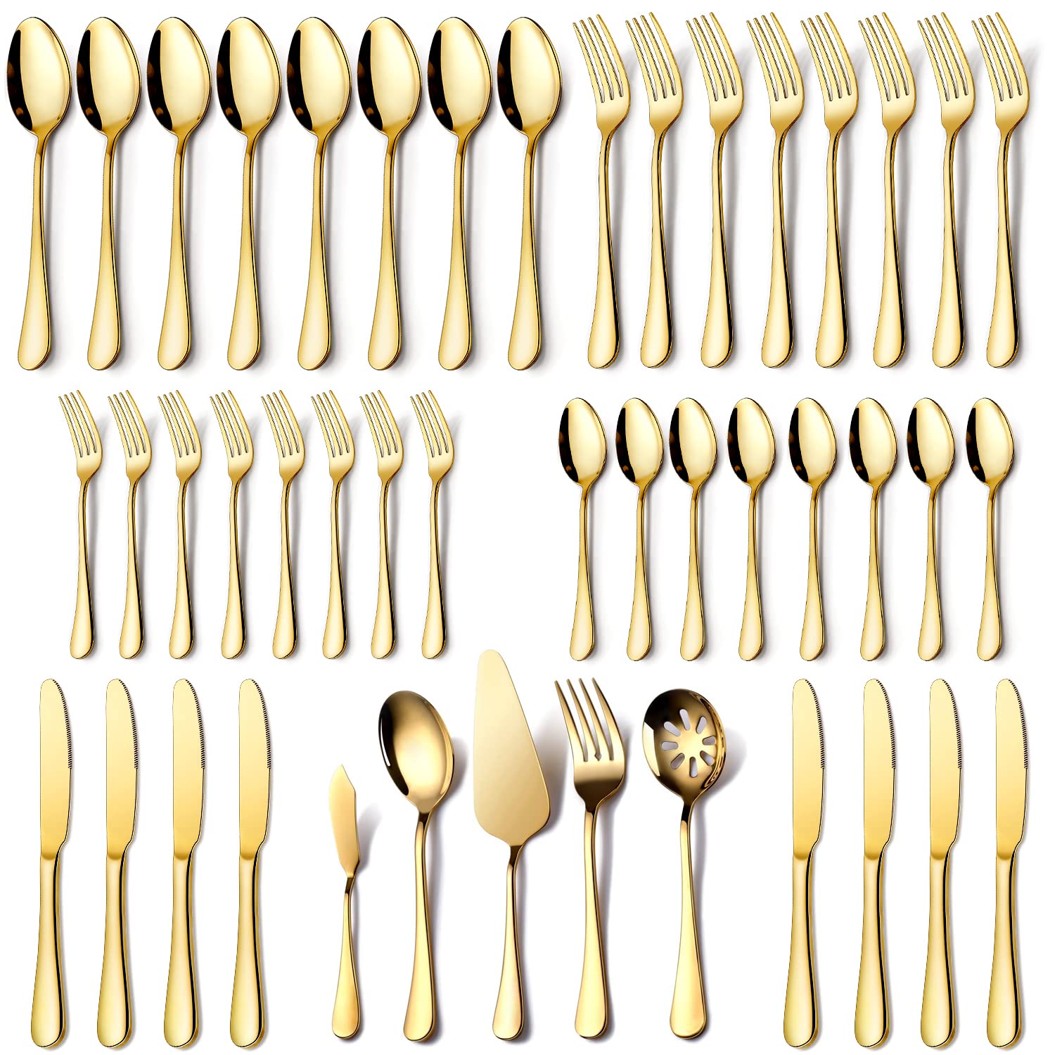 OGORI gold dinner knives for eight, elevating formal dining with a refined look.