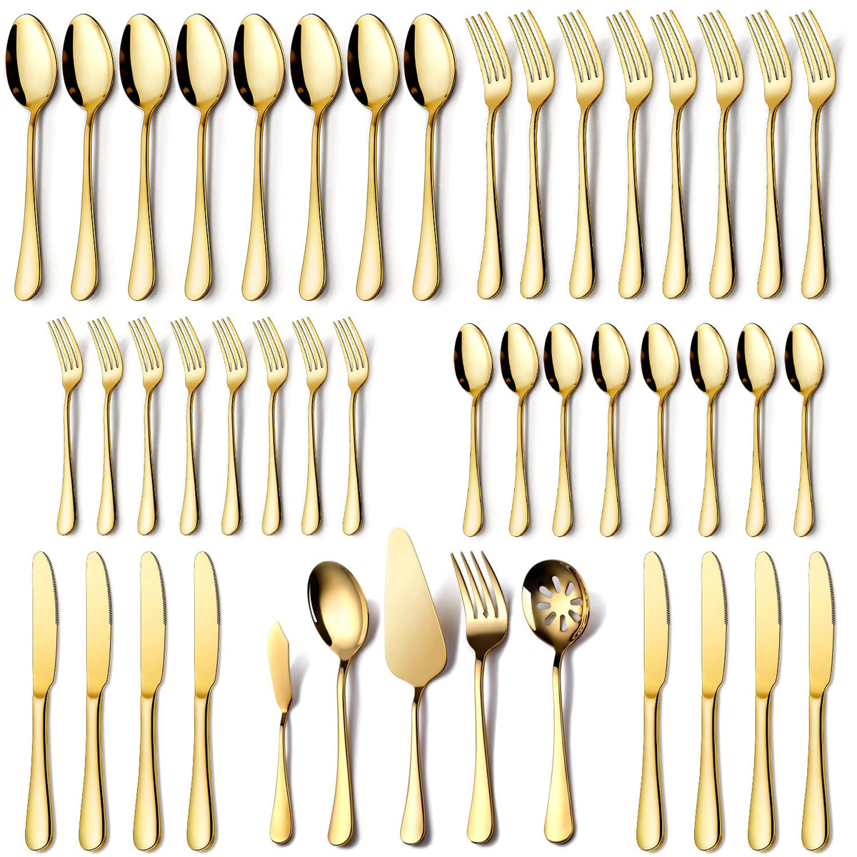 OGORI gold dinner knives for eight, elevating formal dining with a refined look.