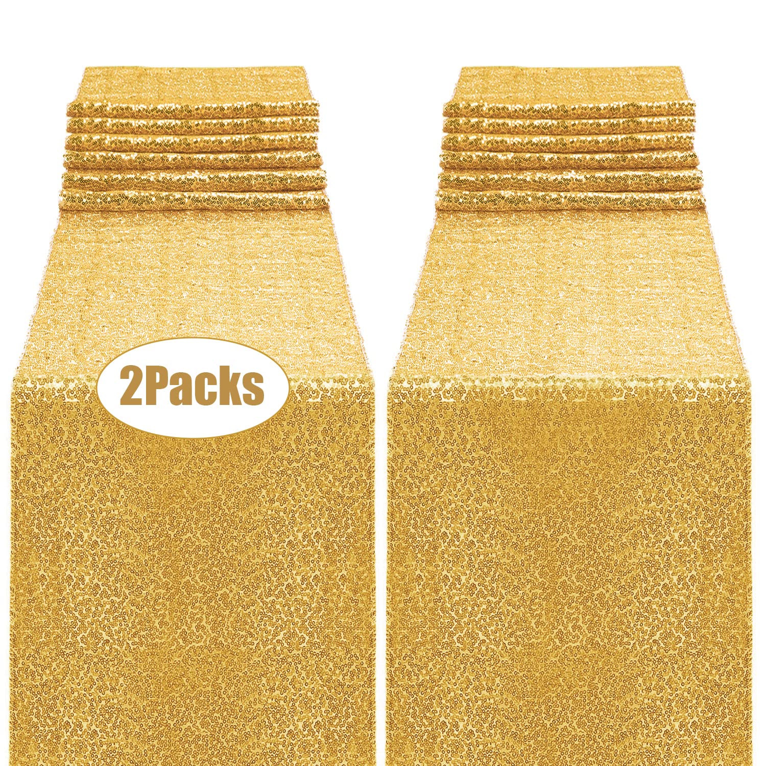 OGORI gold sequin table runner close-up sparkle enhances party ambiance.