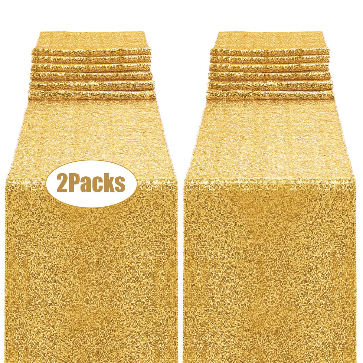 OGORI gold sequin table runner close-up sparkle enhances party ambiance.