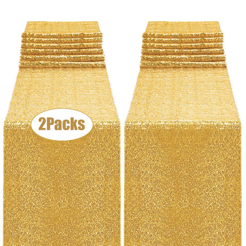 OGORI gold sequin table runner close-up sparkle enhances party ambiance.