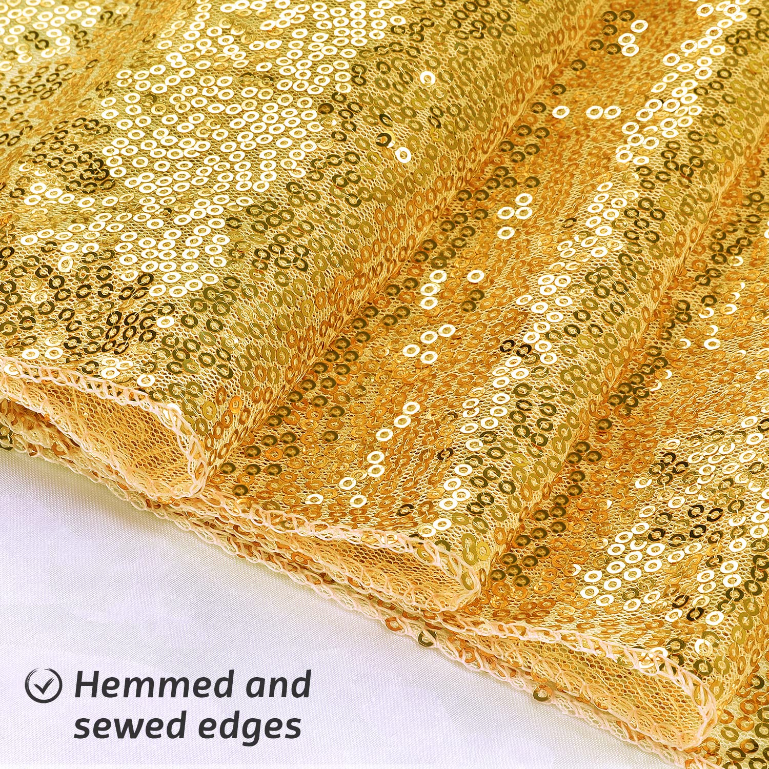 OGORI gold sequin table runner enhances birthday and banquet tables.