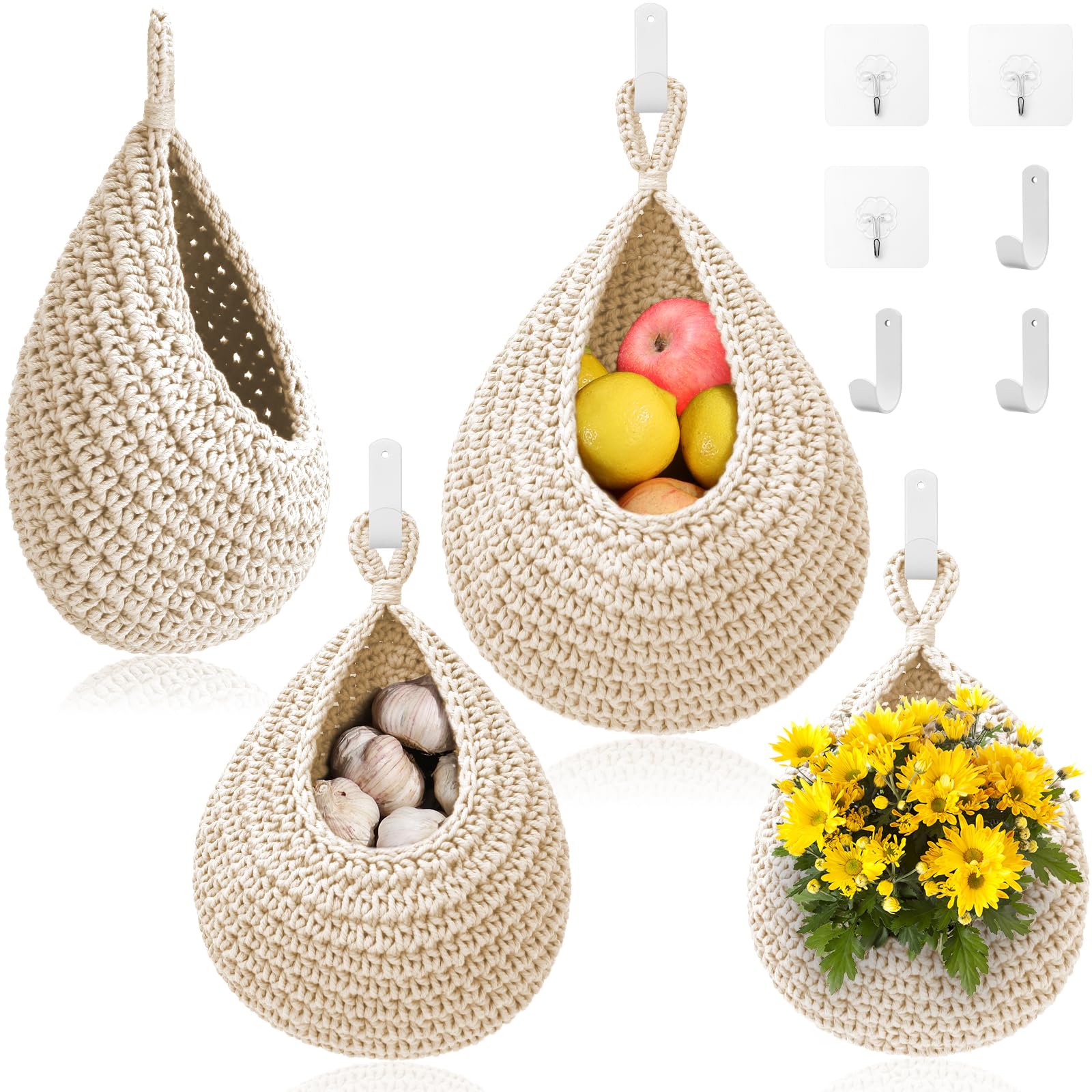 OGOTEZ hanging fruit baskets for kitchen organize produce on a stylish white wall.