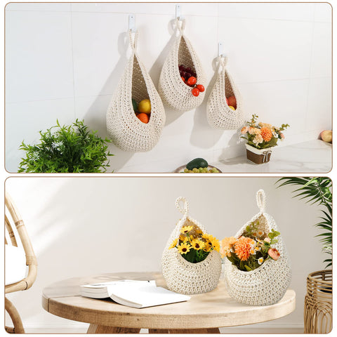 OGOTEZ teardrop onion storage basket keeps pantry produce within reach.