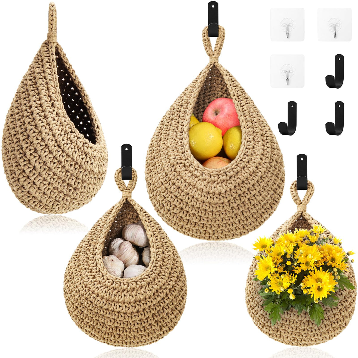 OGOTEZ wall hanging baskets 3-pack for stylish, space-saving kitchen storage.