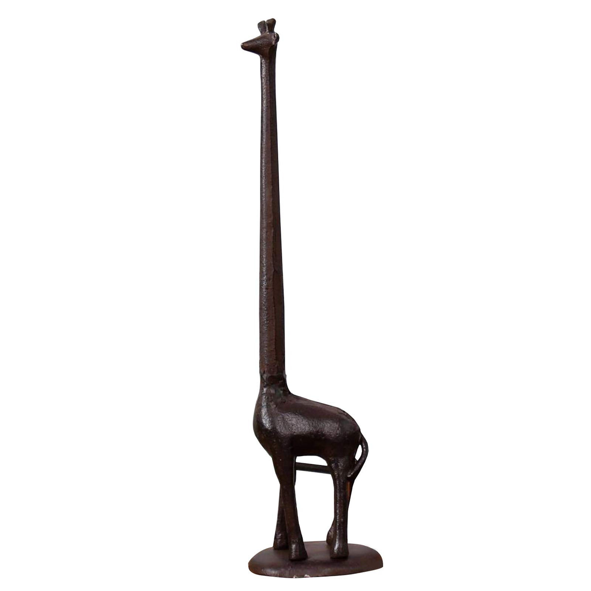 Ogrmar cast iron giraffe holder, front view, adds vintage sturdiness to towels and tissue