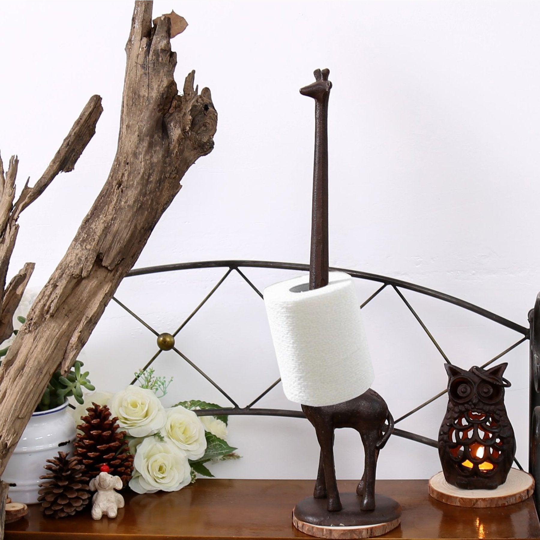 Ogrmar cast-iron giraffe stand, vertical holder, keeps rolls secure with one-handed tear