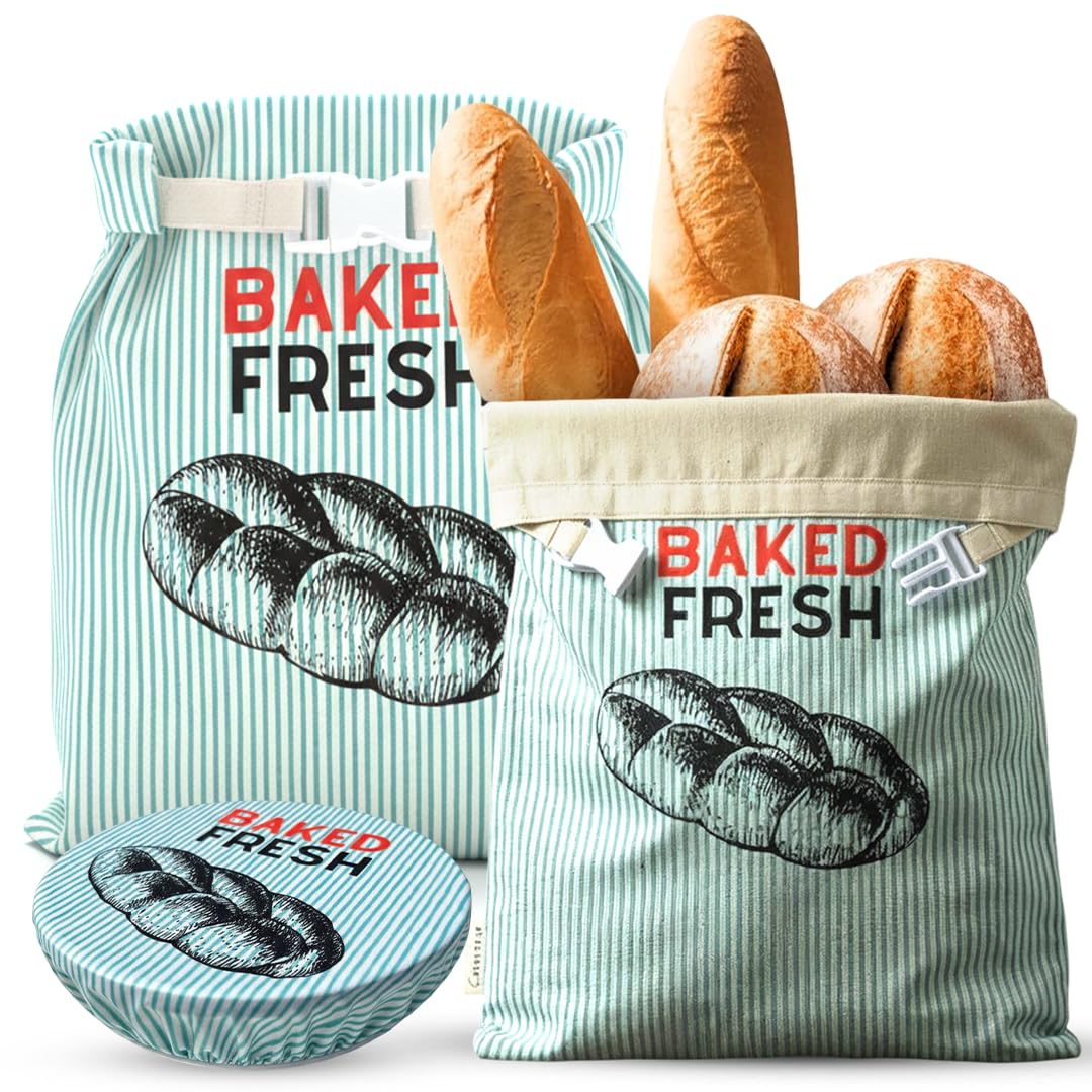 OH LA PEAR beeswax bread bags XL open with loaf inside for fresh storage