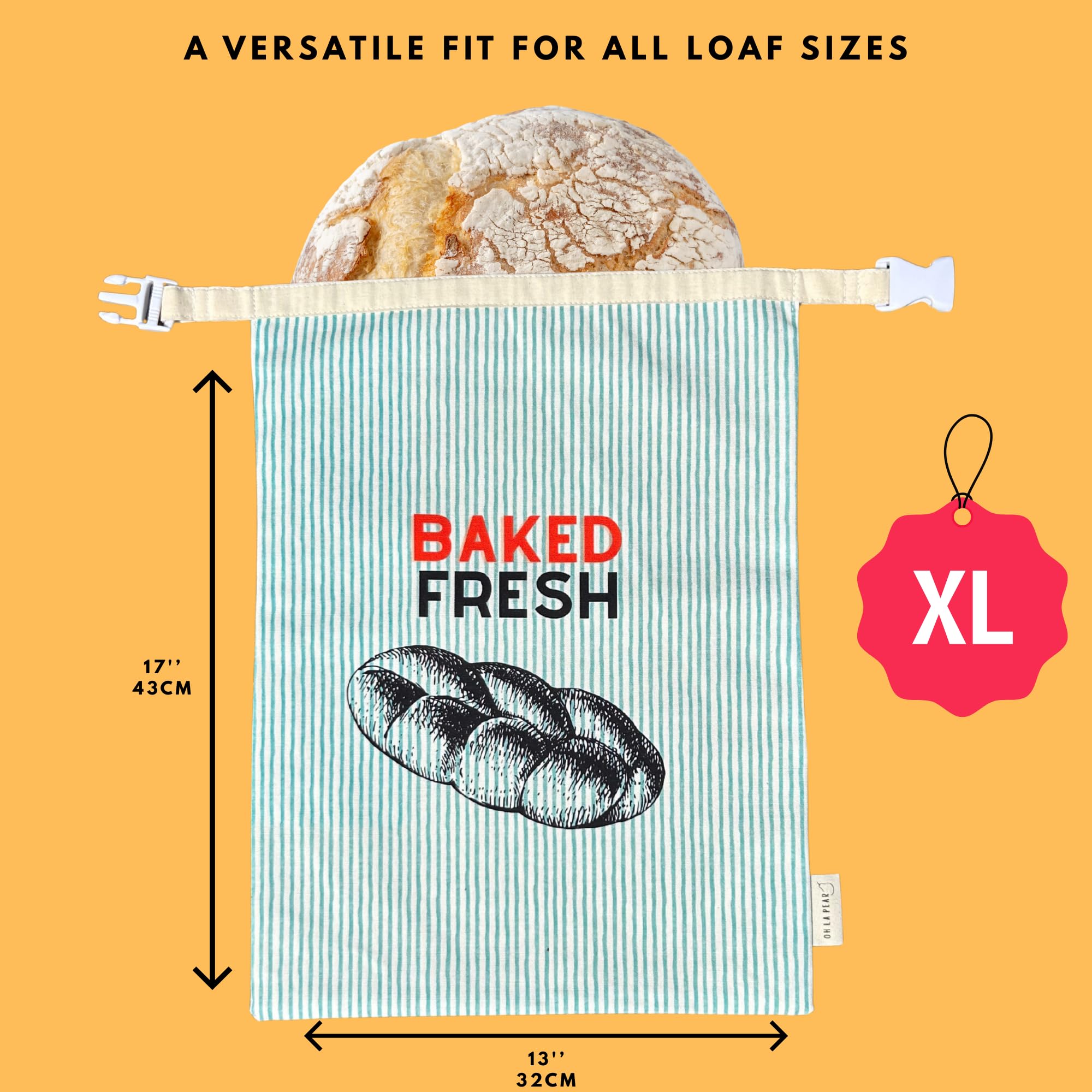 OH LA PEAR beeswax bread bags XL sealed protecting loaf freshness