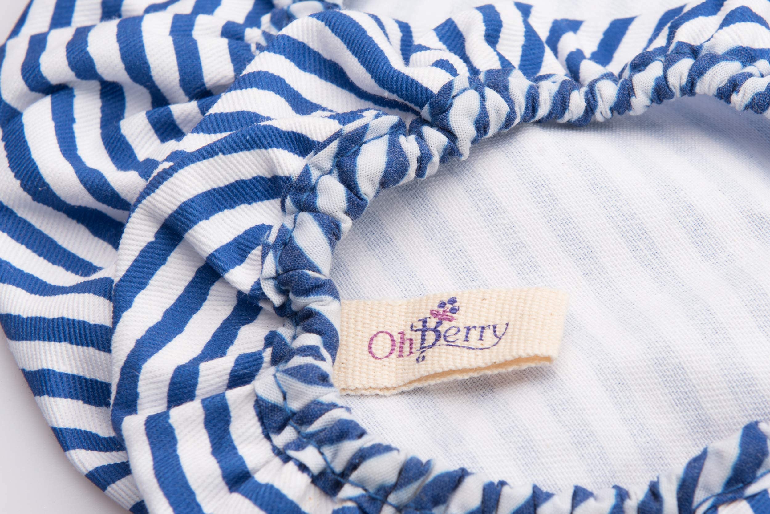 OhBerry large blue striped bowl cover shown with a larger dish for outdoor use