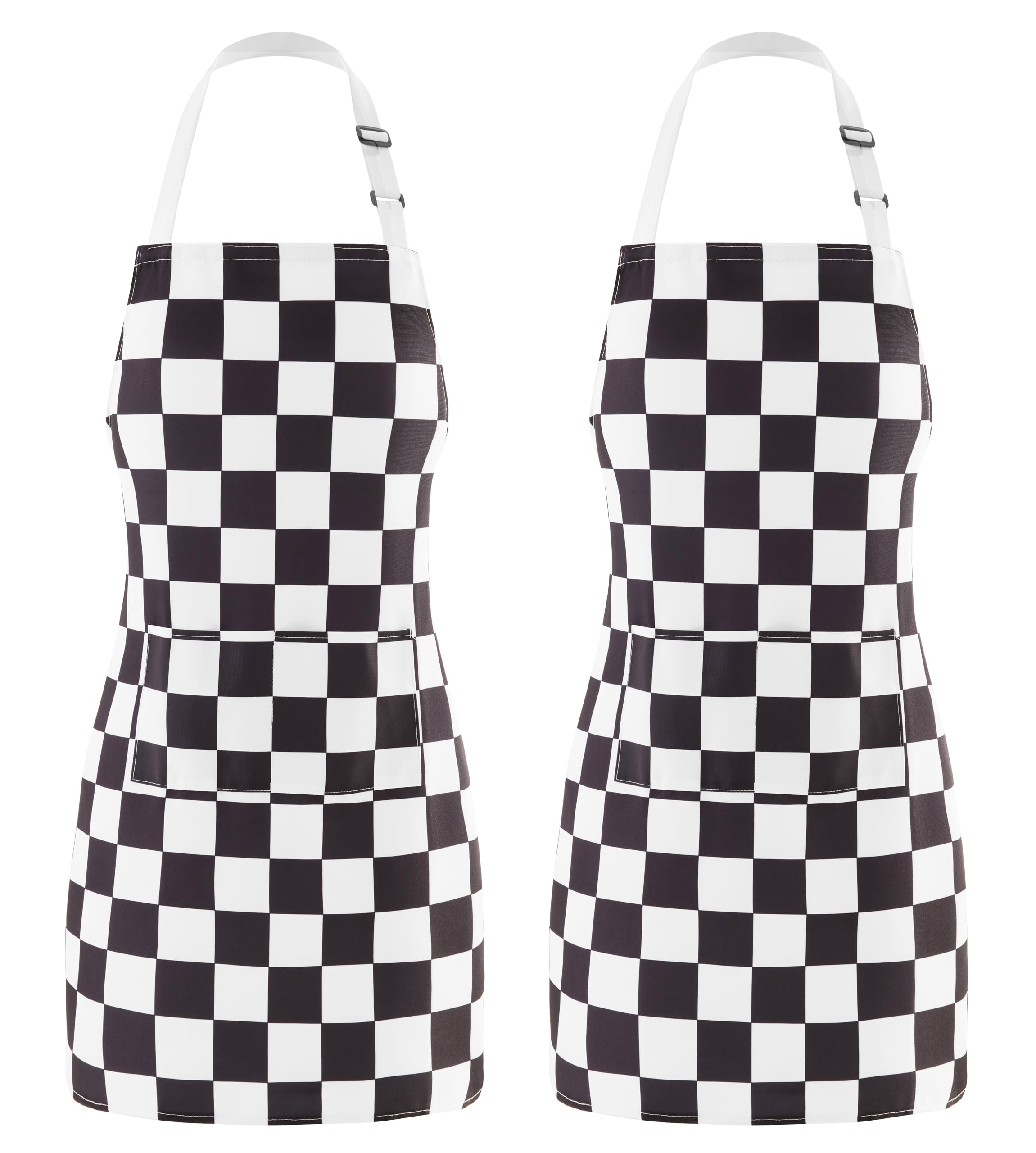 Ohocut two-pack checkered apron with front pockets for easy cooking tasks.