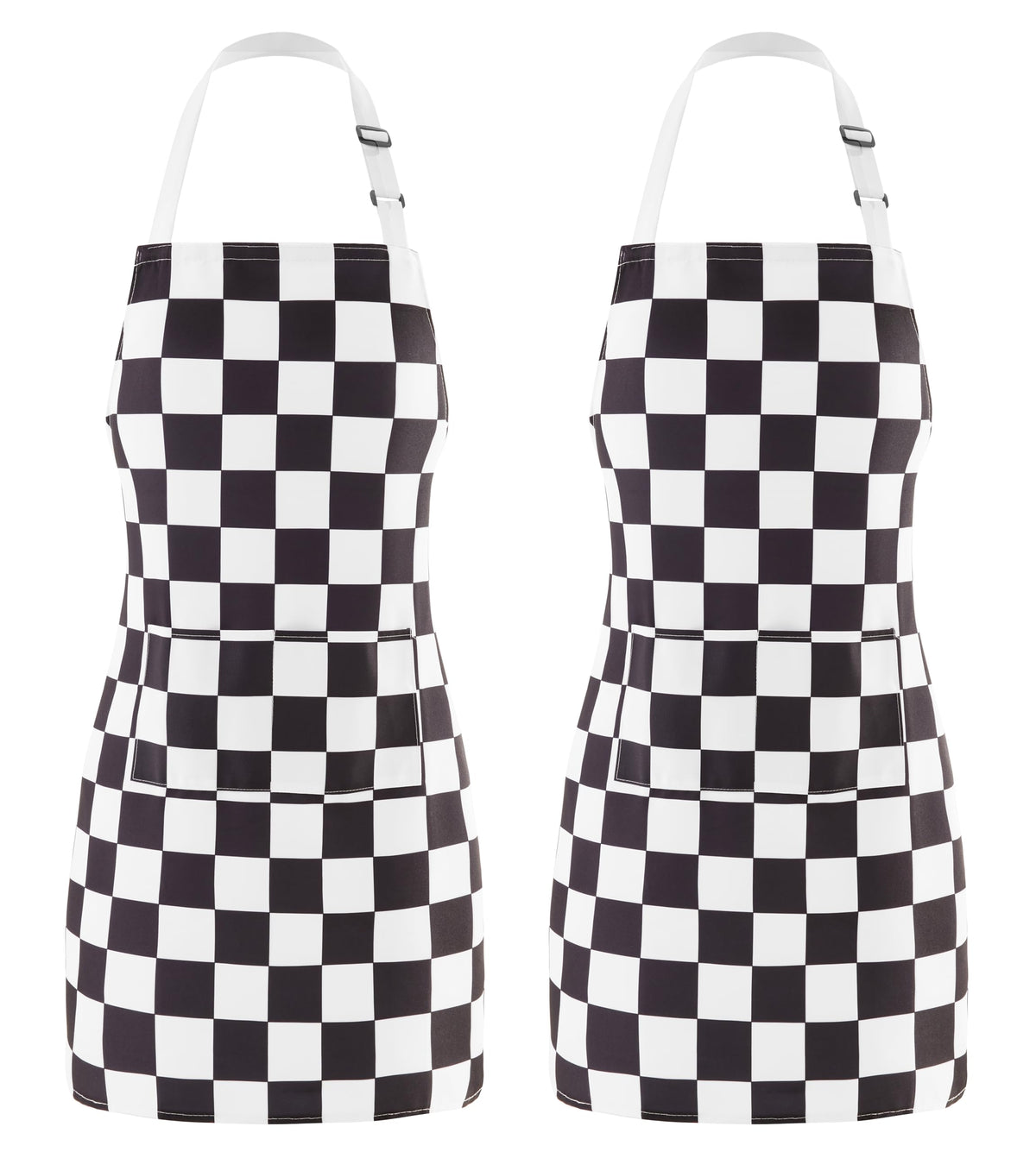 Ohocut two-pack checkered apron with front pockets for easy cooking tasks.