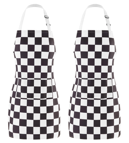 Ohocut two-pack checkered apron with front pockets for easy cooking tasks.