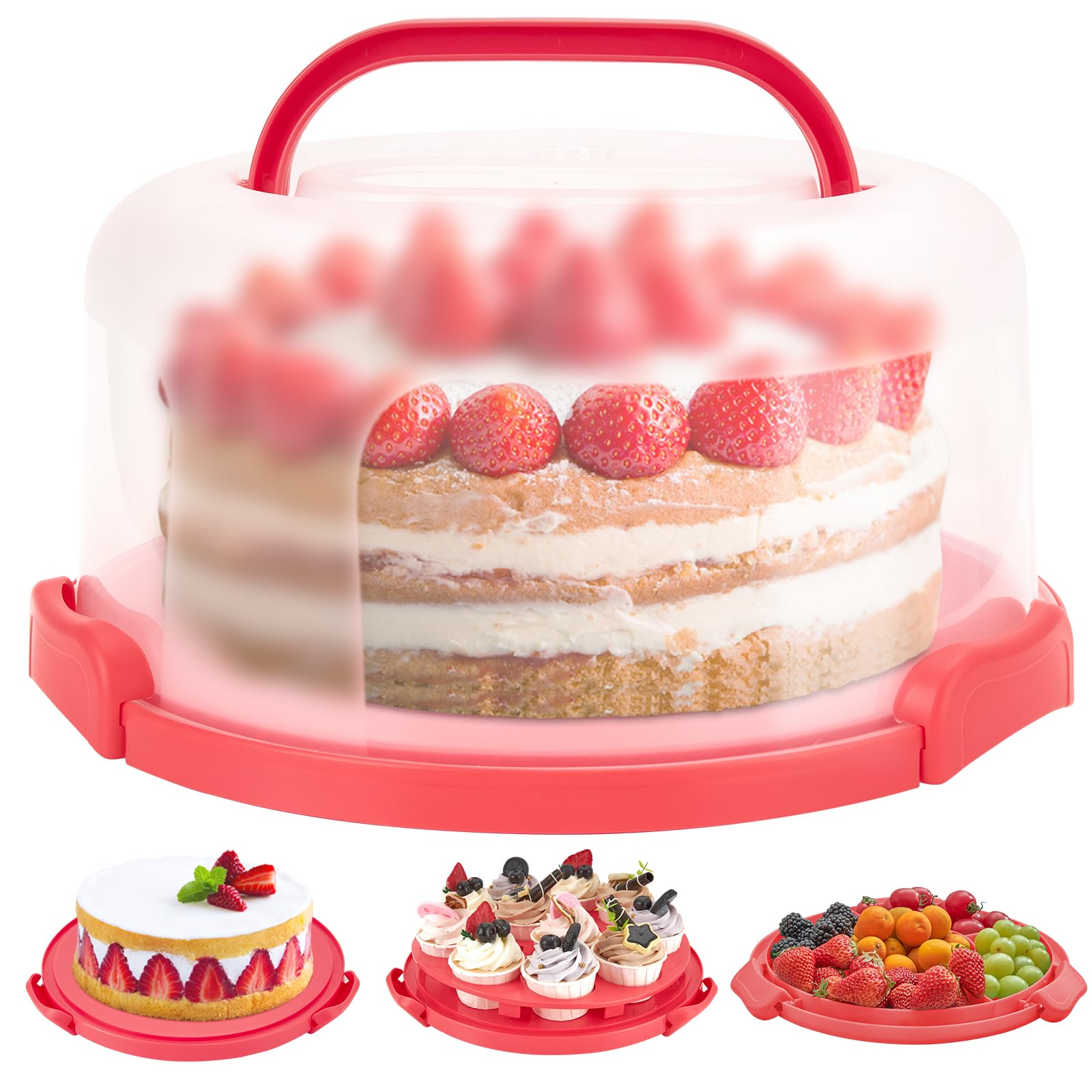 Ohuhu cake carrier with lid and handle keeps cakes secure during transport.