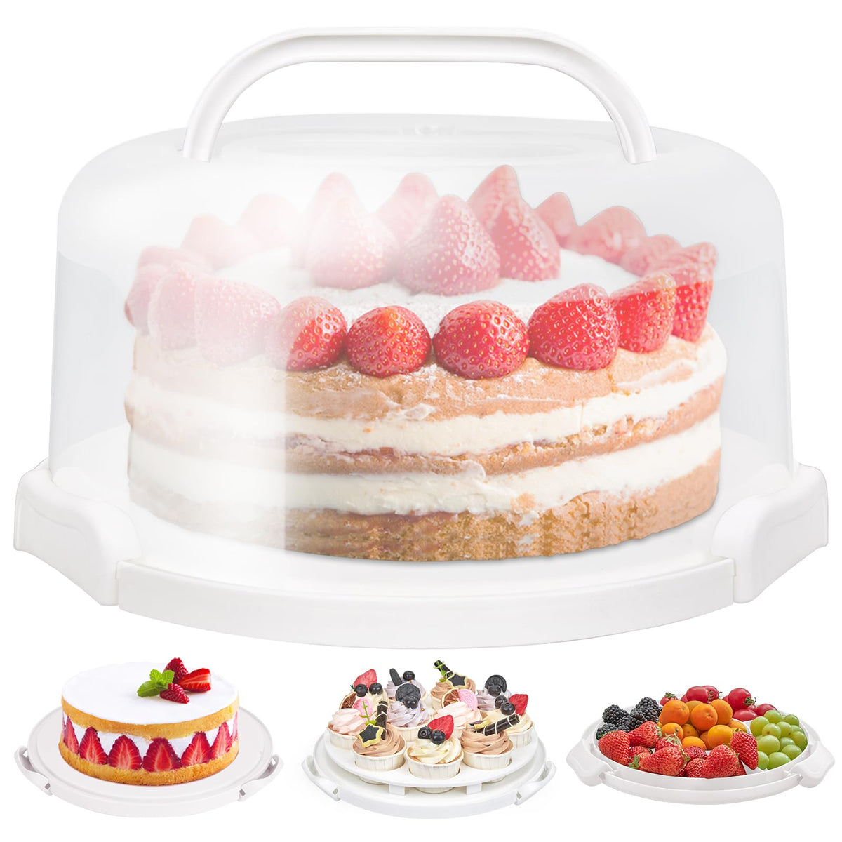 Ohuhu cake container with lid and double handles for secure carrying.