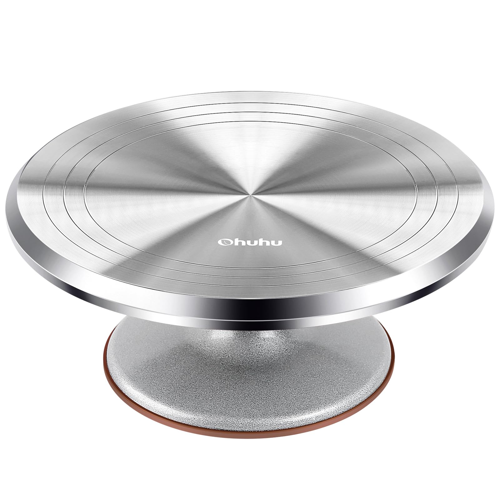 Ohuhu cake stand with heavy-duty aluminum top surface for steady decorating.