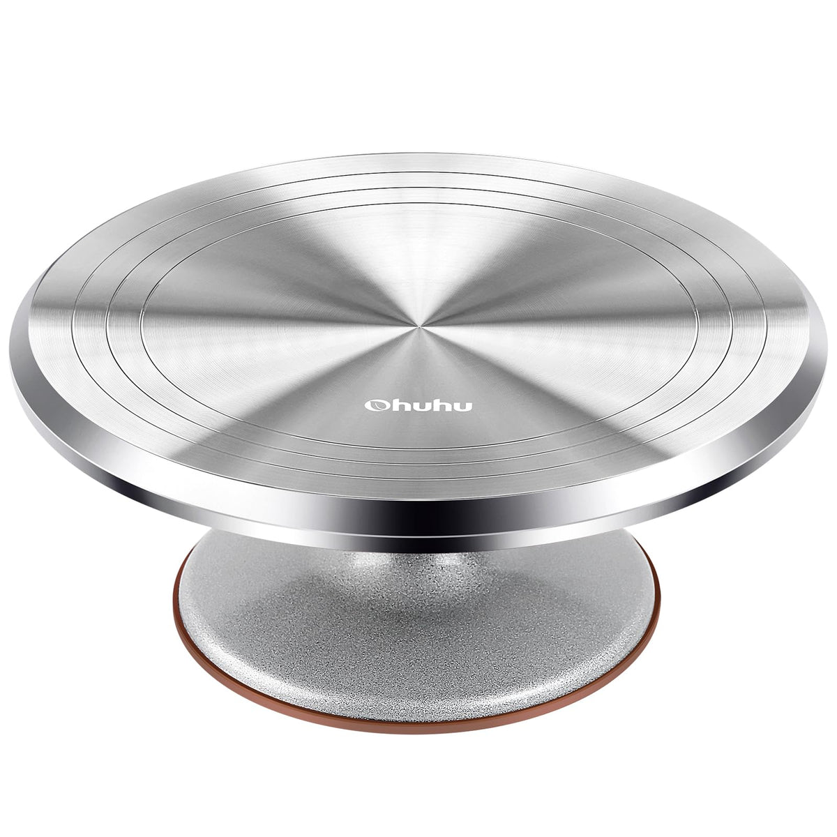 Ohuhu cake stand with heavy-duty aluminum top surface for steady decorating.