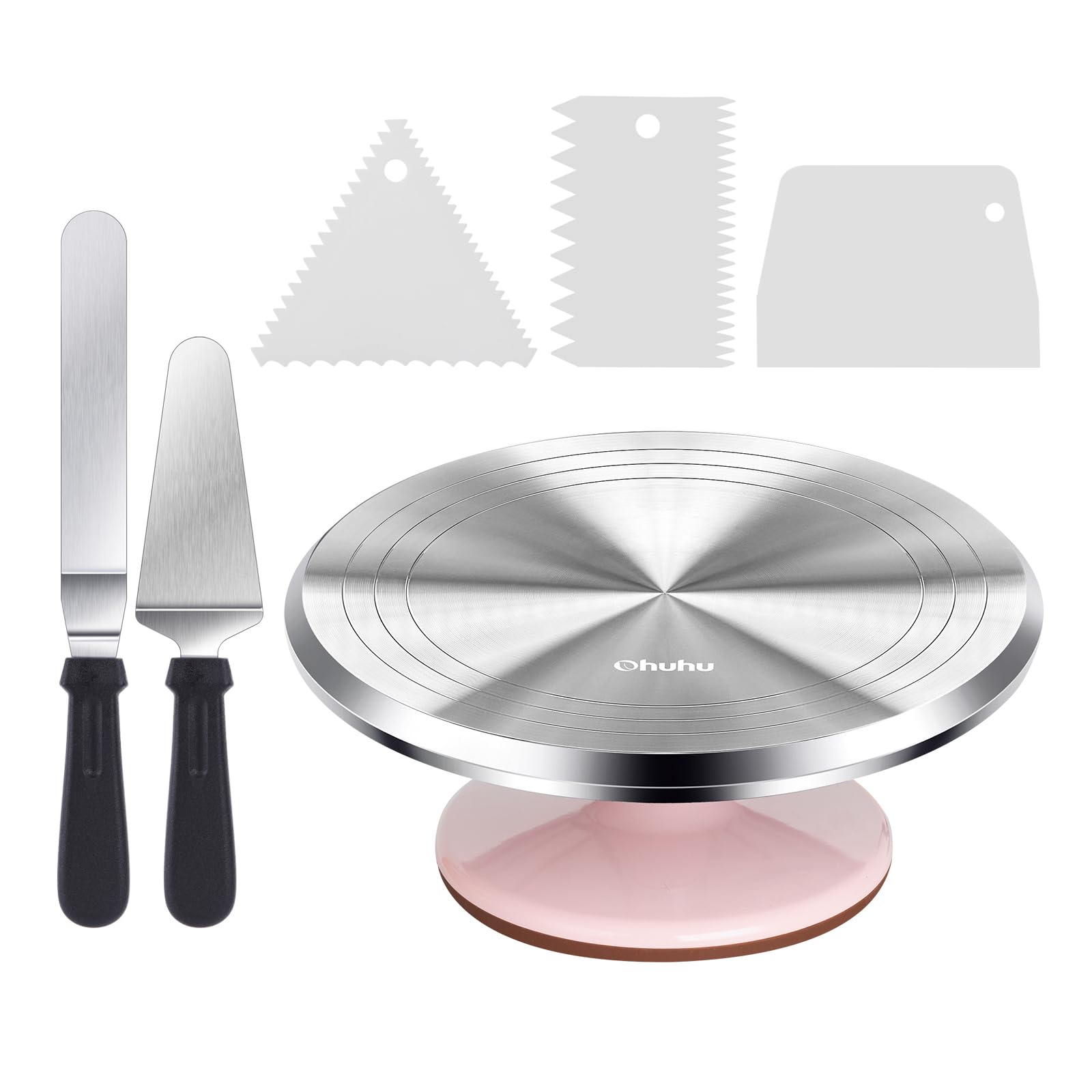 Ohuhu cake turntable with a 12-inch rotating base enables precise icing