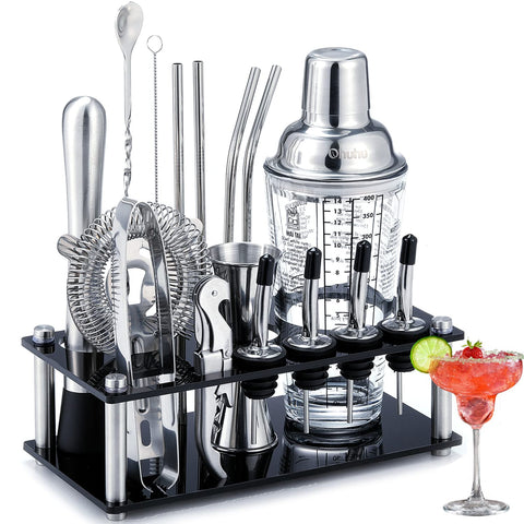 Ohuhu 400ml cocktail shaker with crystal-clear glass for precise mixing.