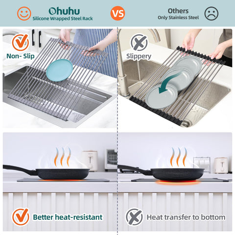 Ohuhu versatile rack dries dishes, bottles, knives, fruits, and boards