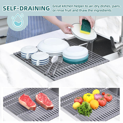 Ohuhu silicone-wrapped rack prevents slips while air-drying delicate dishes