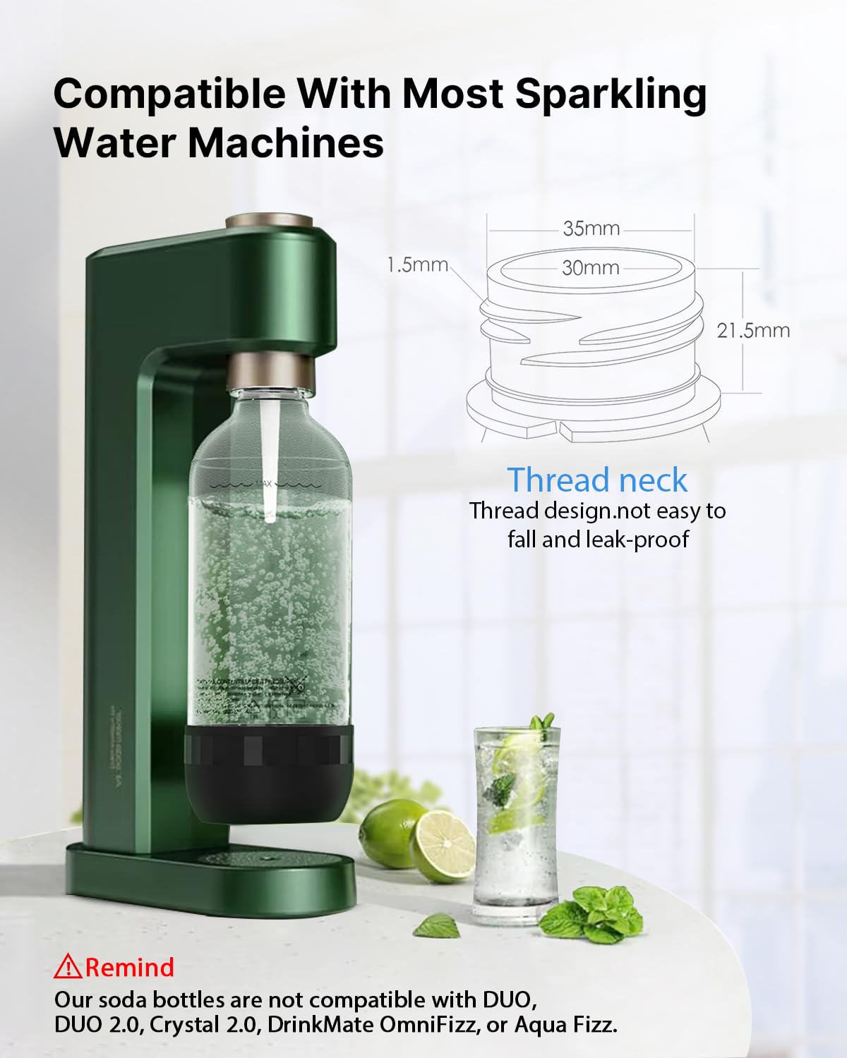 OiDiPi 1L white bottle, versatile sparkling water anywhere.