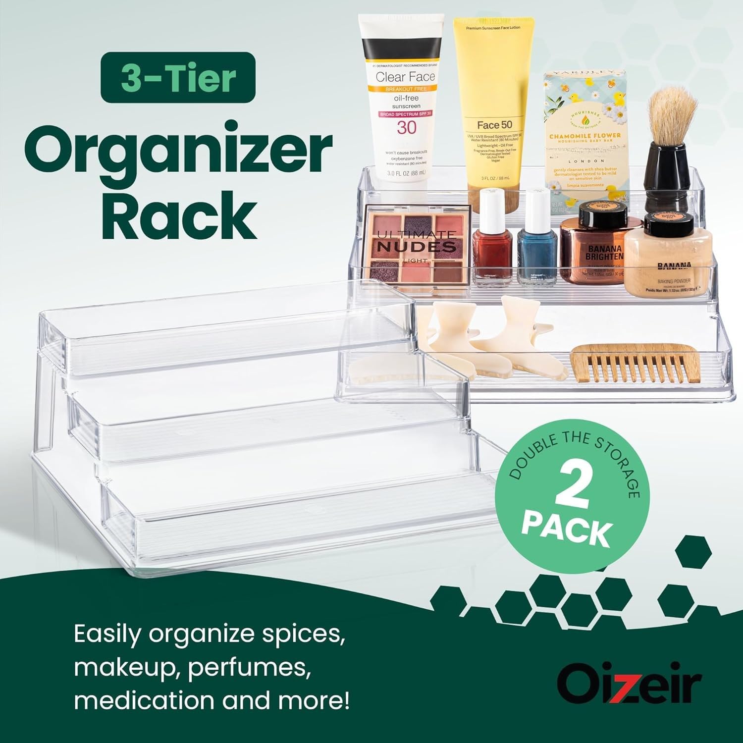 Oizeir Clear Spice Rack inside cabinet keeps bottles steady and visible while saving space.