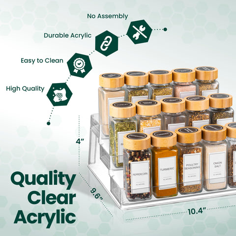 Oizeir Clear Spice Rack on counter simplifies access to spices daily.