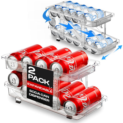 Oizeir expandable soda can dispenser, front view, keeps beverages organized.