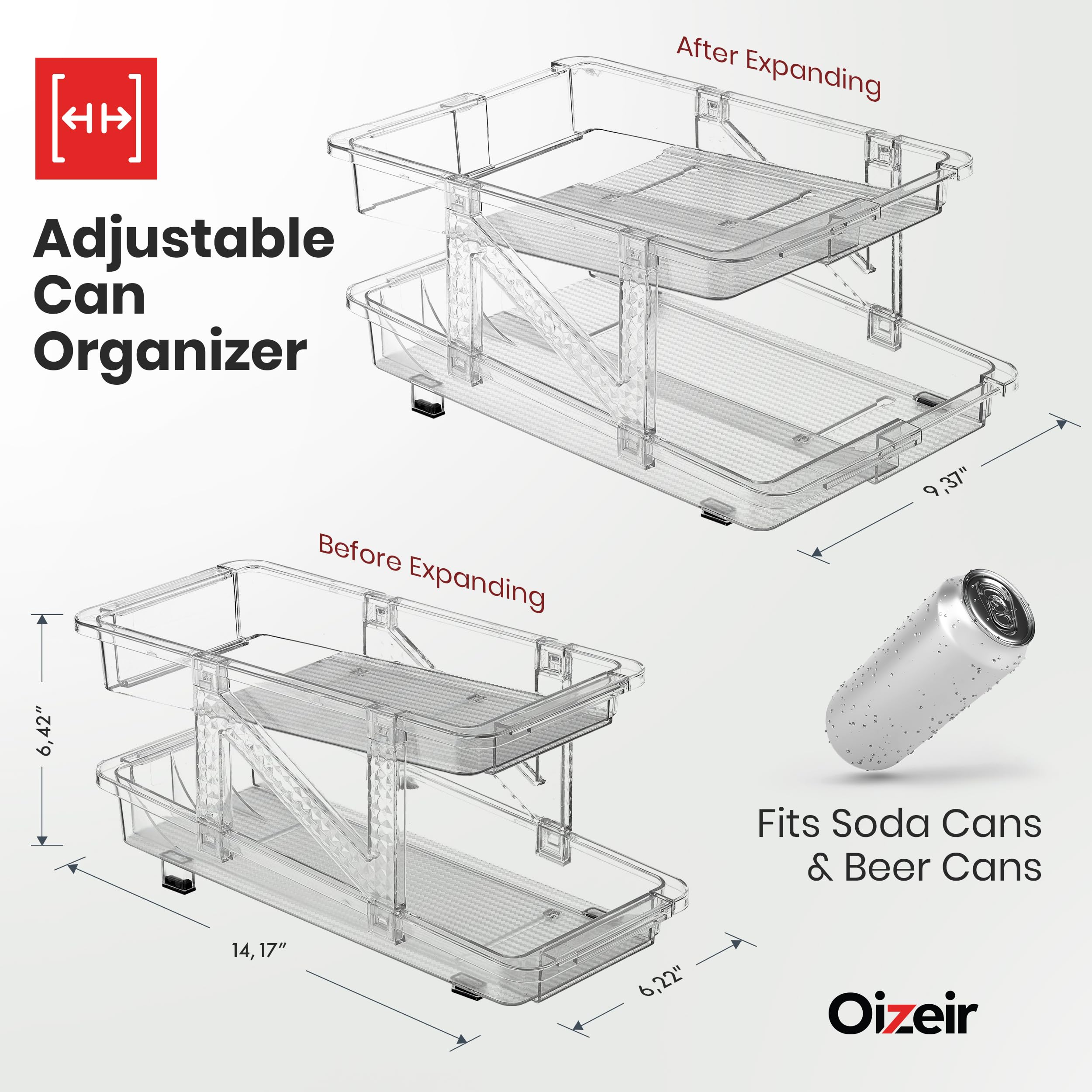 Oizeir expandable soda can dispenser, rolling mechanism in use for easy access.