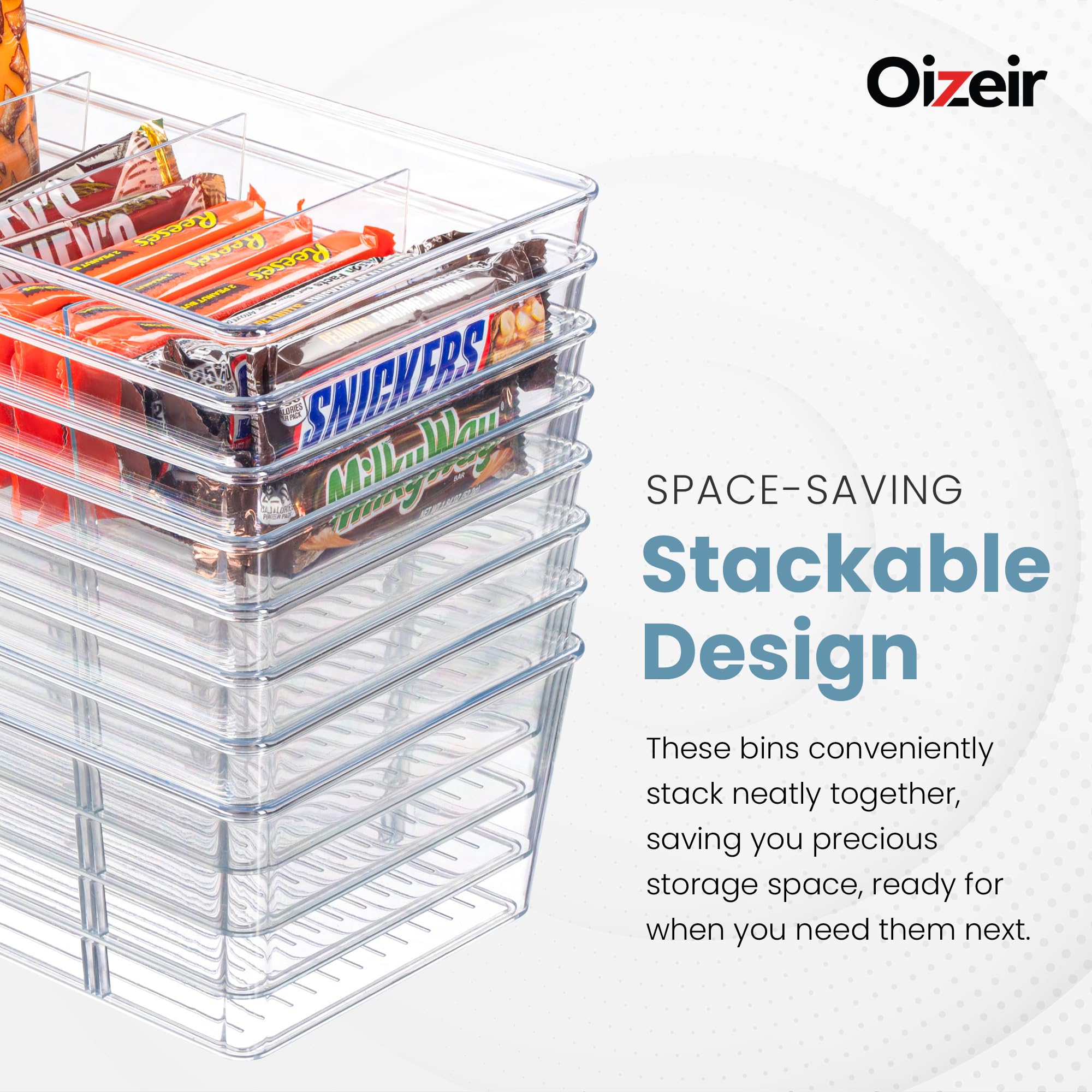 Oizeir freezer bin multi-compartment for organized frozen items.