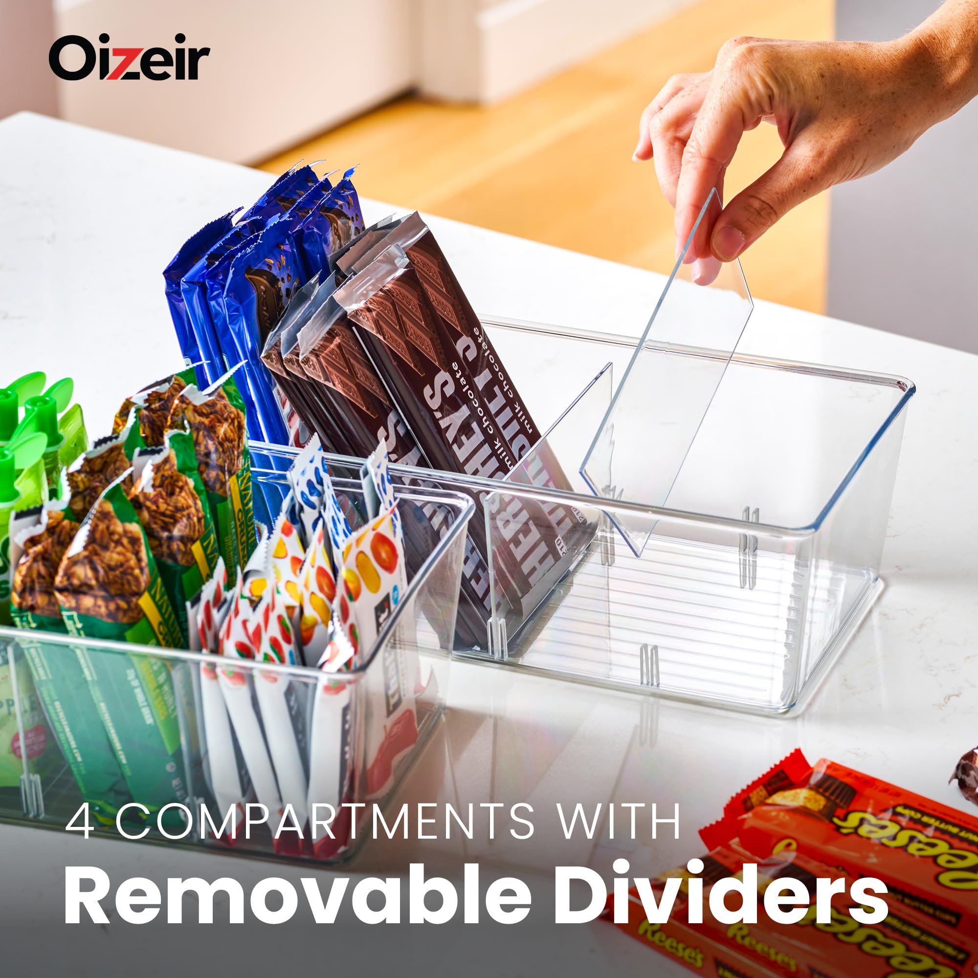 Oizeir clear fridge bin stackable to save cabinet space.