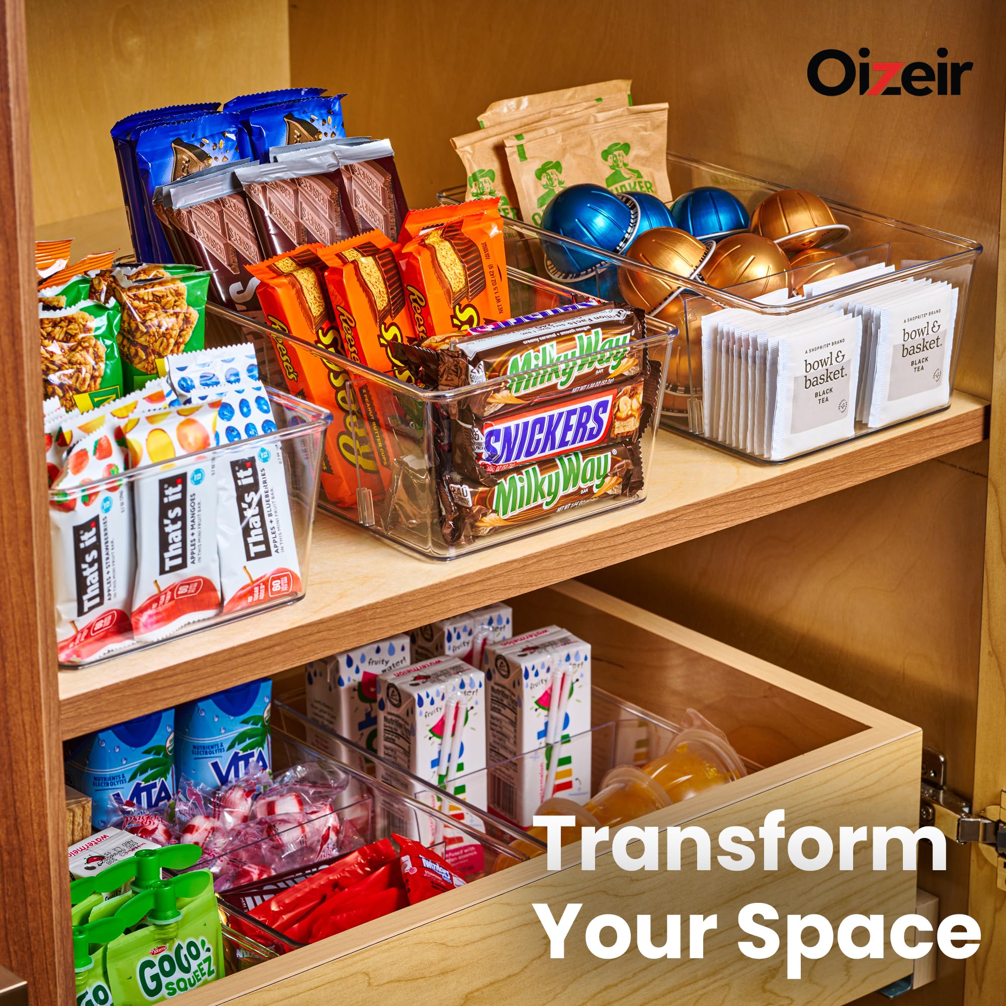 Oizeir kitchen storage bin transparent look matches any decor.