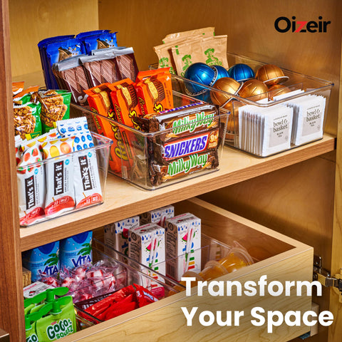 Oizeir kitchen storage bin transparent look matches any decor.