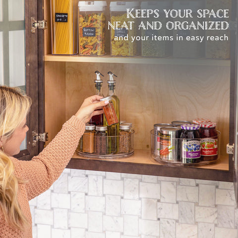 Oizeir Lazy Susan cosmetics and skincare organizer keeps routines tidy.