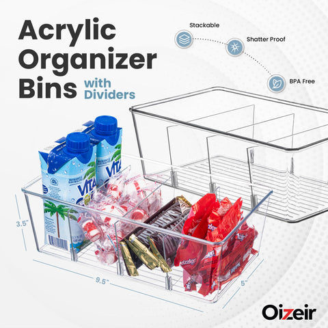 Oizeir pantry bin removable dividers for flexible space customization.