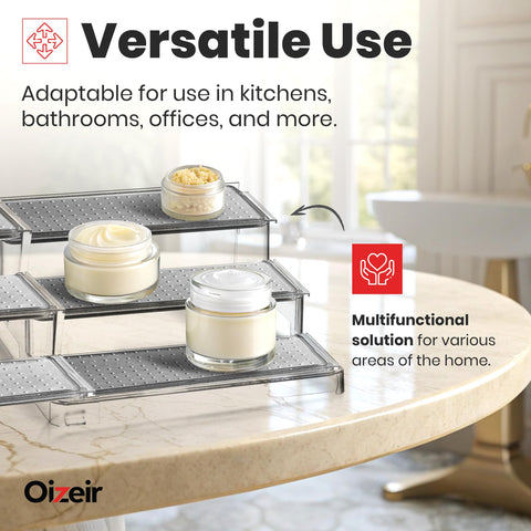 Oizeir rack showing back shelf visibility and easy reach of spices