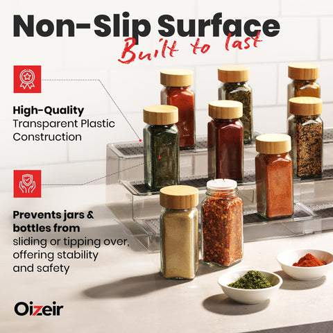 Oizeir spice rack clear tiered design reveals labels at a glance