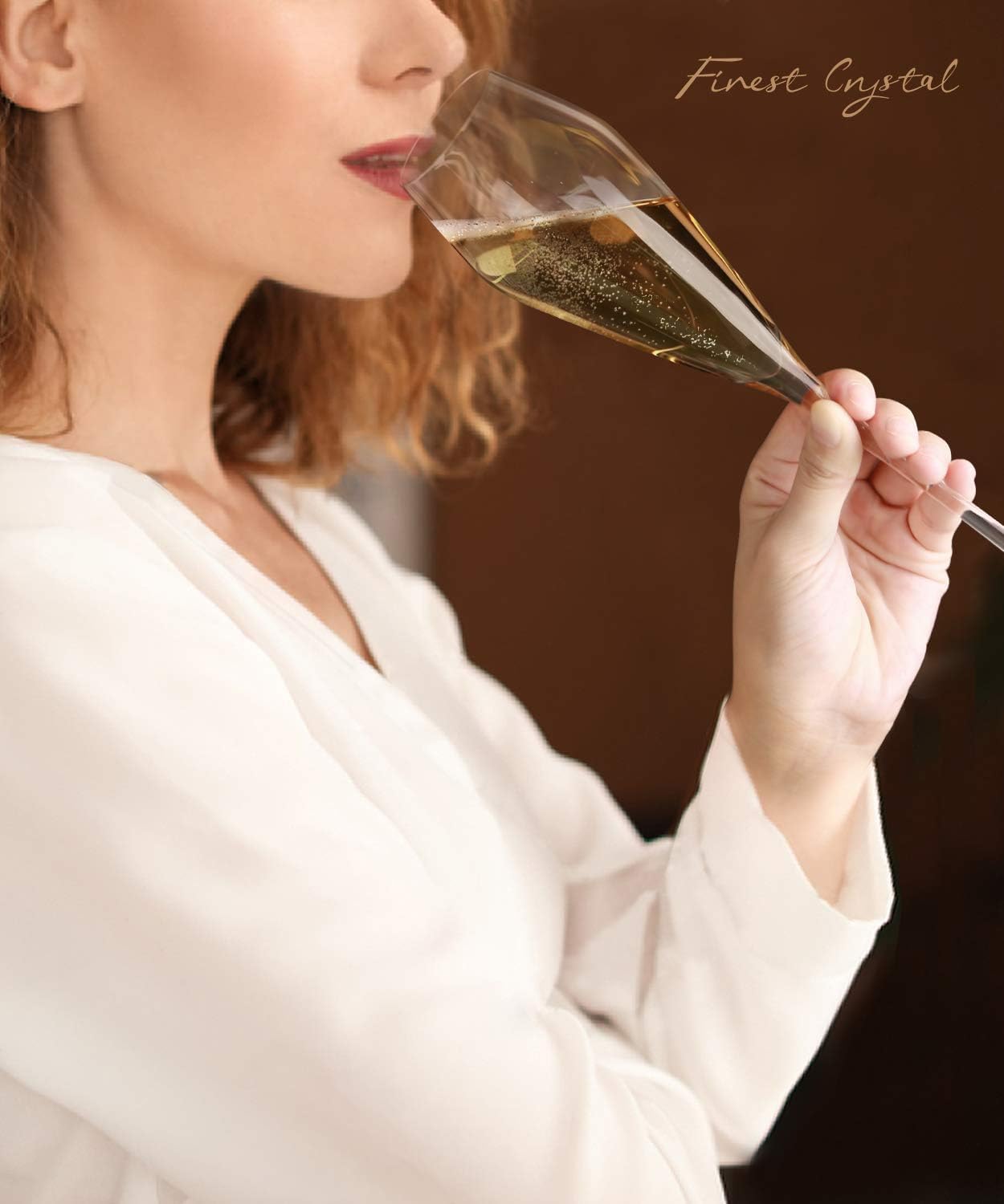 OJA lead-free crystal champagne glass shows pristine clarity