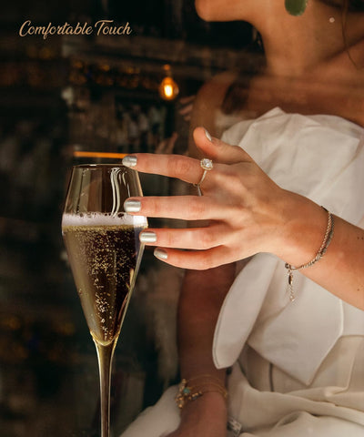 OJA wedding table setup with four glasses for elegant toasts