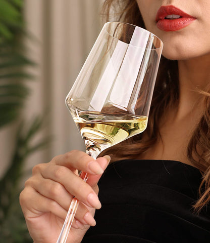OJA crystal wine glasses with long stems enhance aroma and sipping comfort