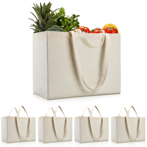 OKBA 5PCS reusable grocery bags with large capacity for groceries.