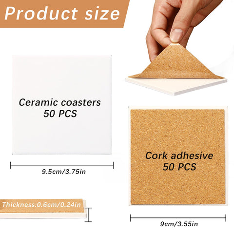 OKBA square ceramic coaster with cork backing and matte finish, prevents slips.