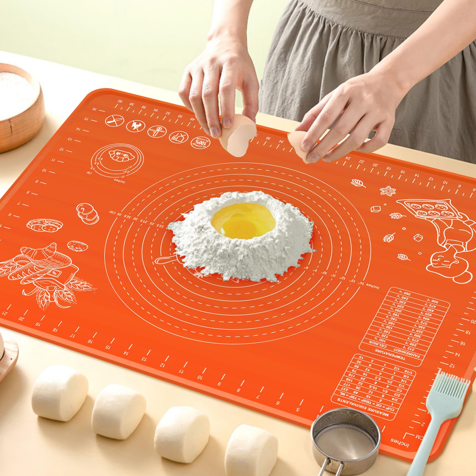 OKeanu silicone baking mat flat layout with non-stick surface for easy rolling.