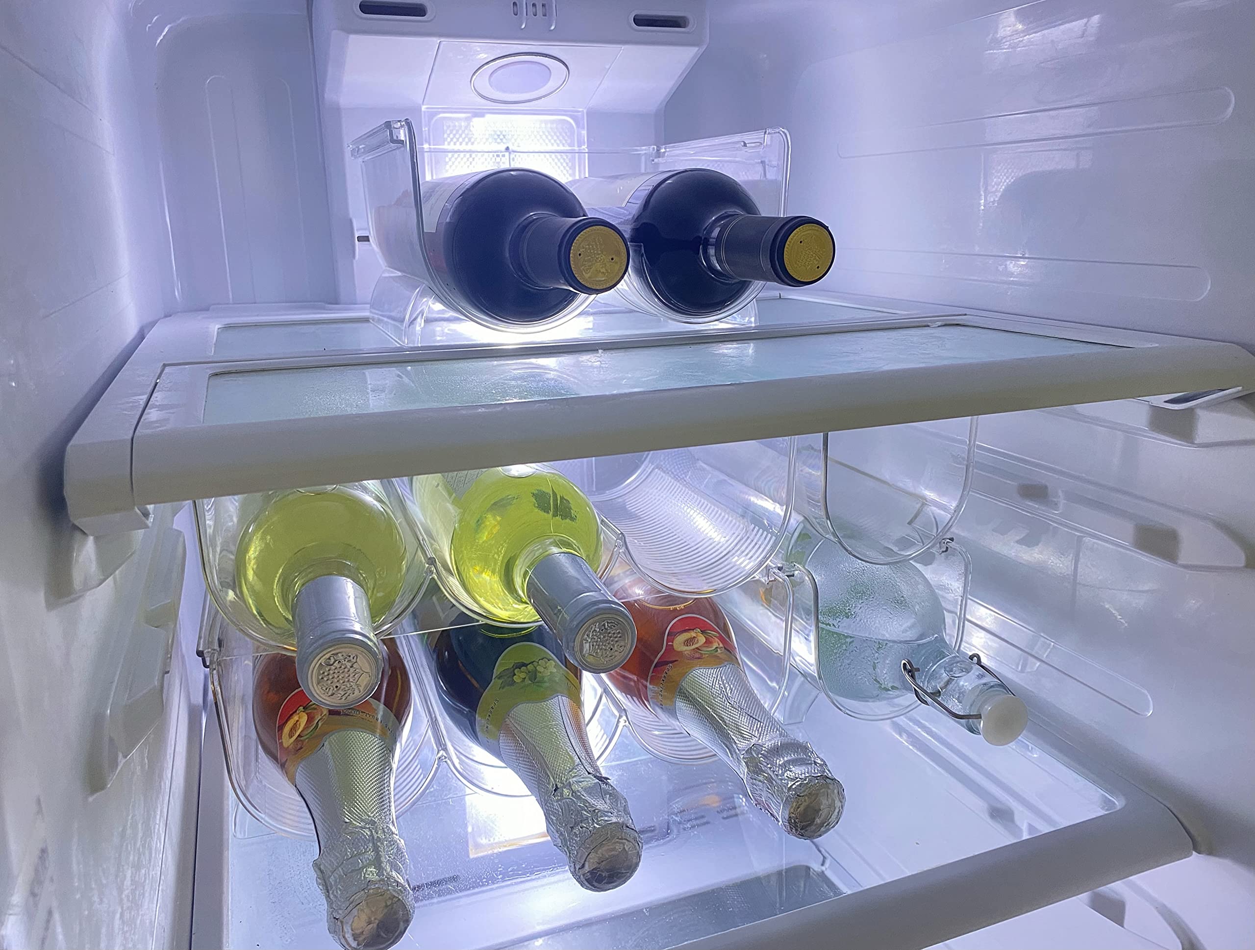 OKITCHEN rack fits in fridge or pantry to maximize vertical storage.