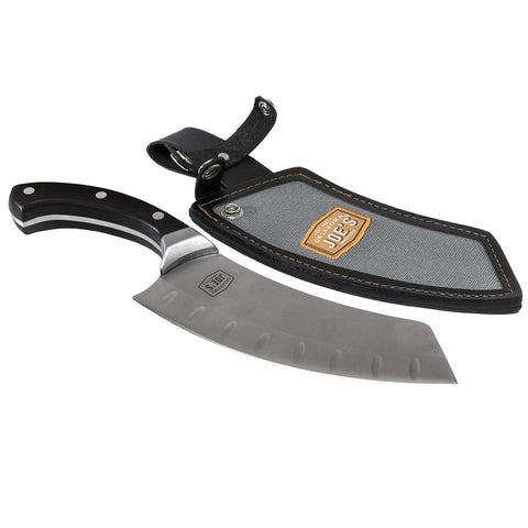 Oklahoma Joe's Blacksmith Cleaver blade close-up for precise meat slicing