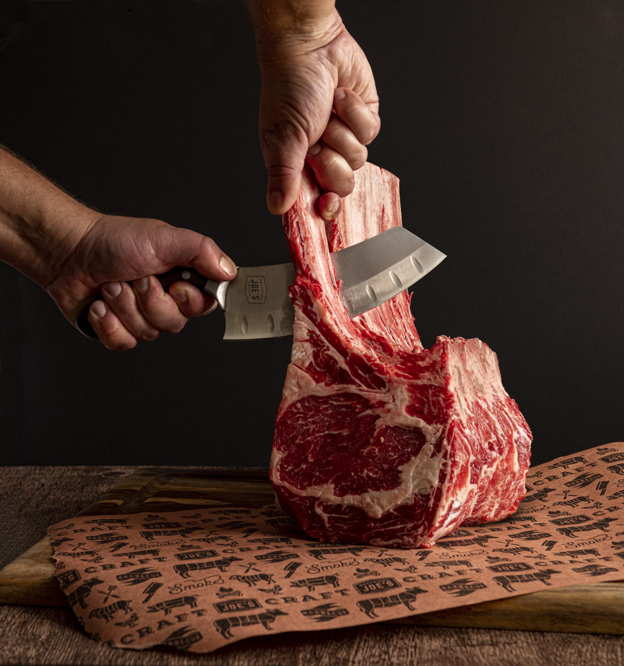 Oklahoma Joe's Blacksmith cleaver slices meat with control