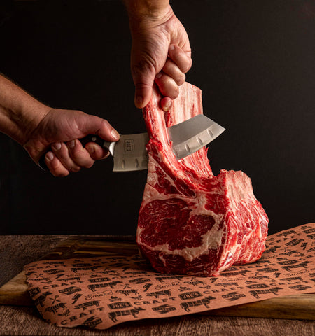 Oklahoma Joe's Blacksmith cleaver slices meat with control